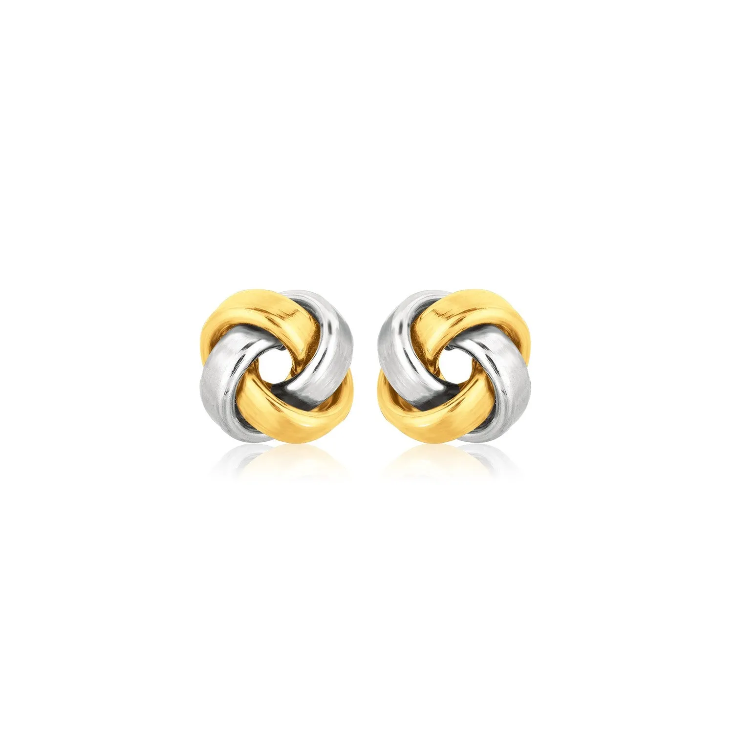 14k Two Tone Gold Square Love Knot Stud Earrings-rx37495