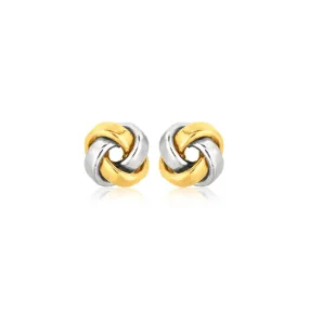 14k Two Tone Gold Square Love Knot Stud Earrings-rx37495