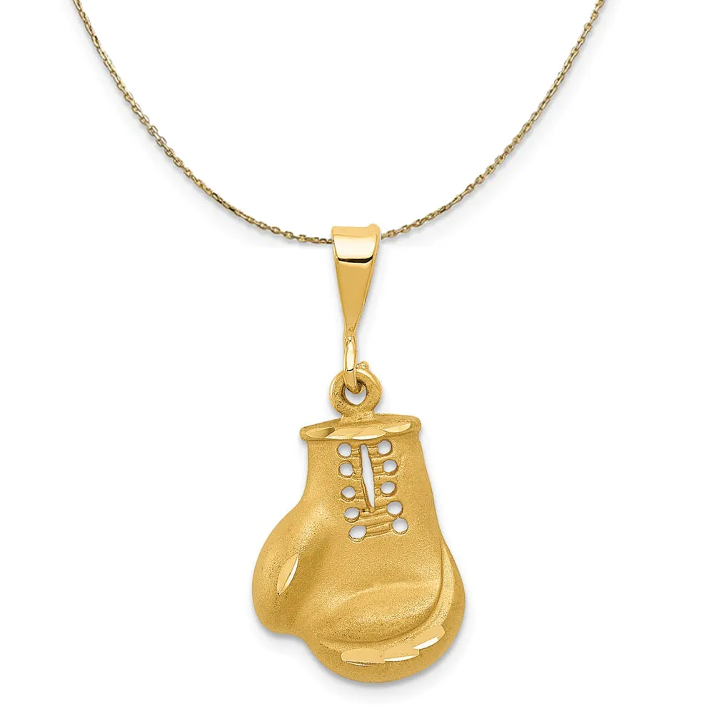 14k Yellow Gold Satin and Diamond Cut Boxing Glove Necklace