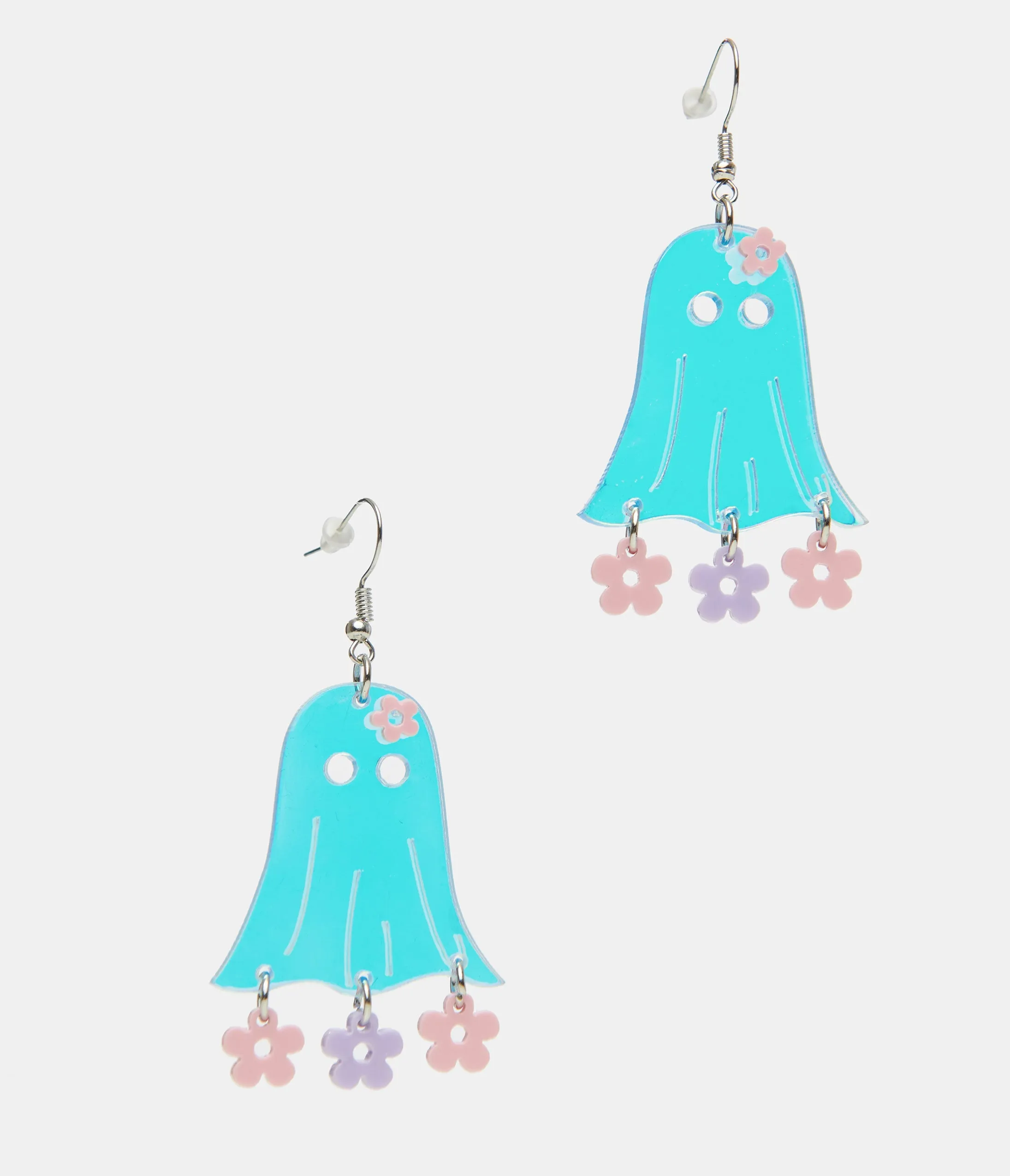 1960s Blue Groovy Ghost Flower Power Earrings