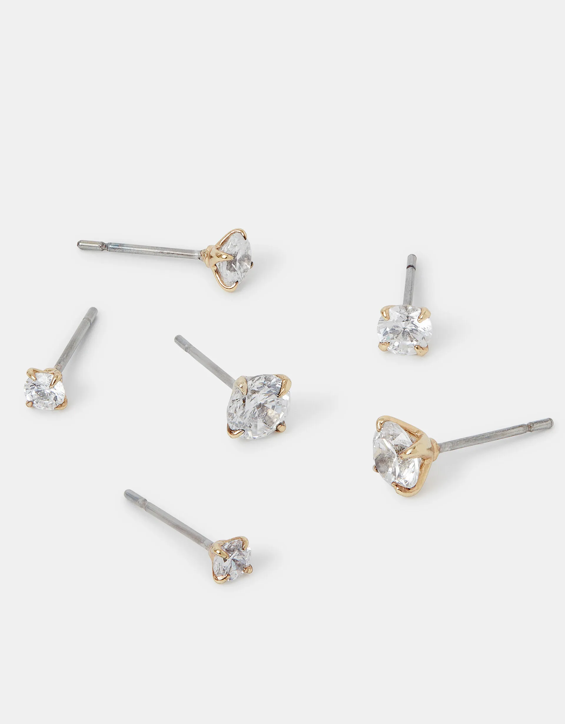 3-Pack 14ct Gold-Plated Crystal Stud Earrings