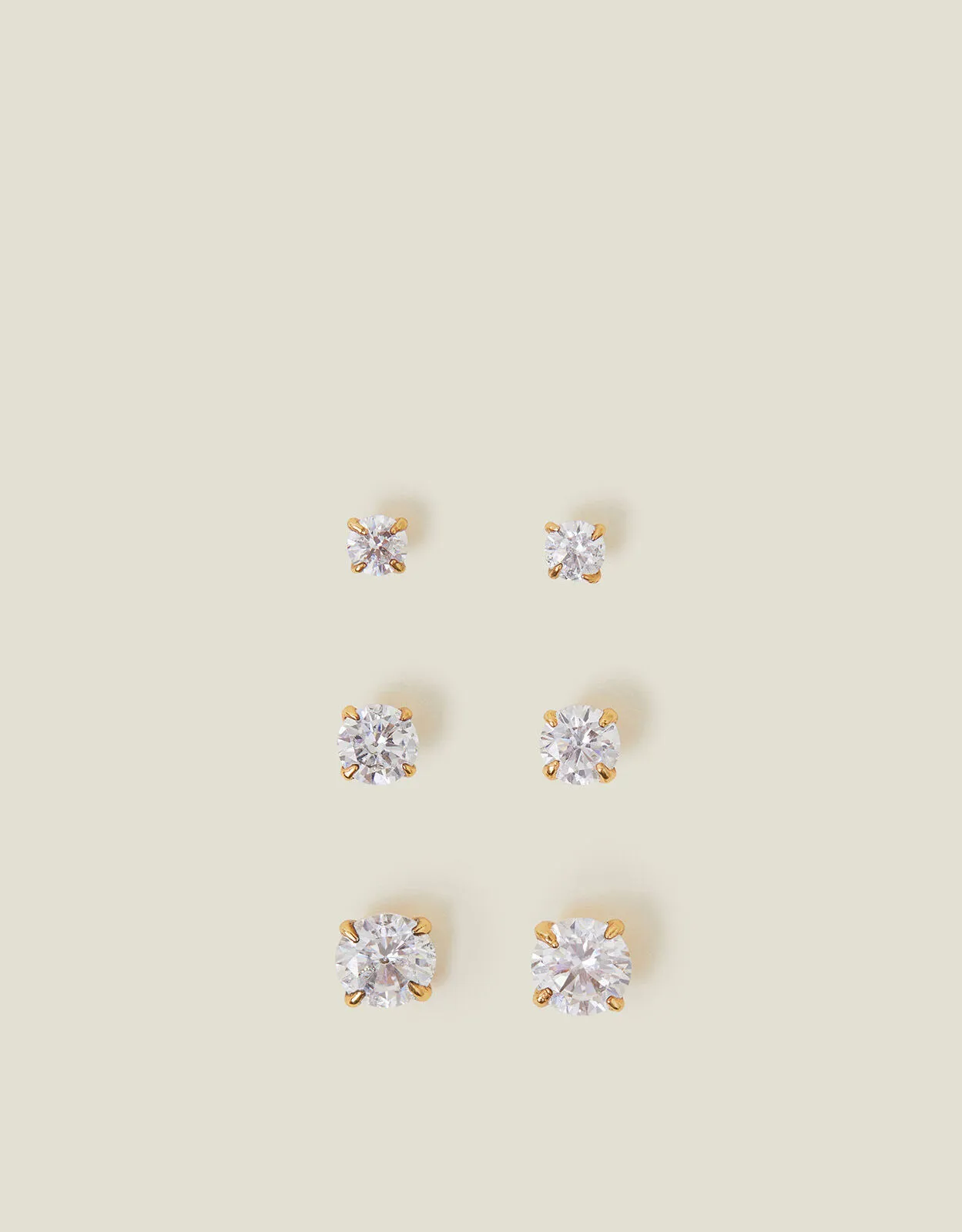 3-Pack 14ct Gold-Plated Crystal Stud Earrings