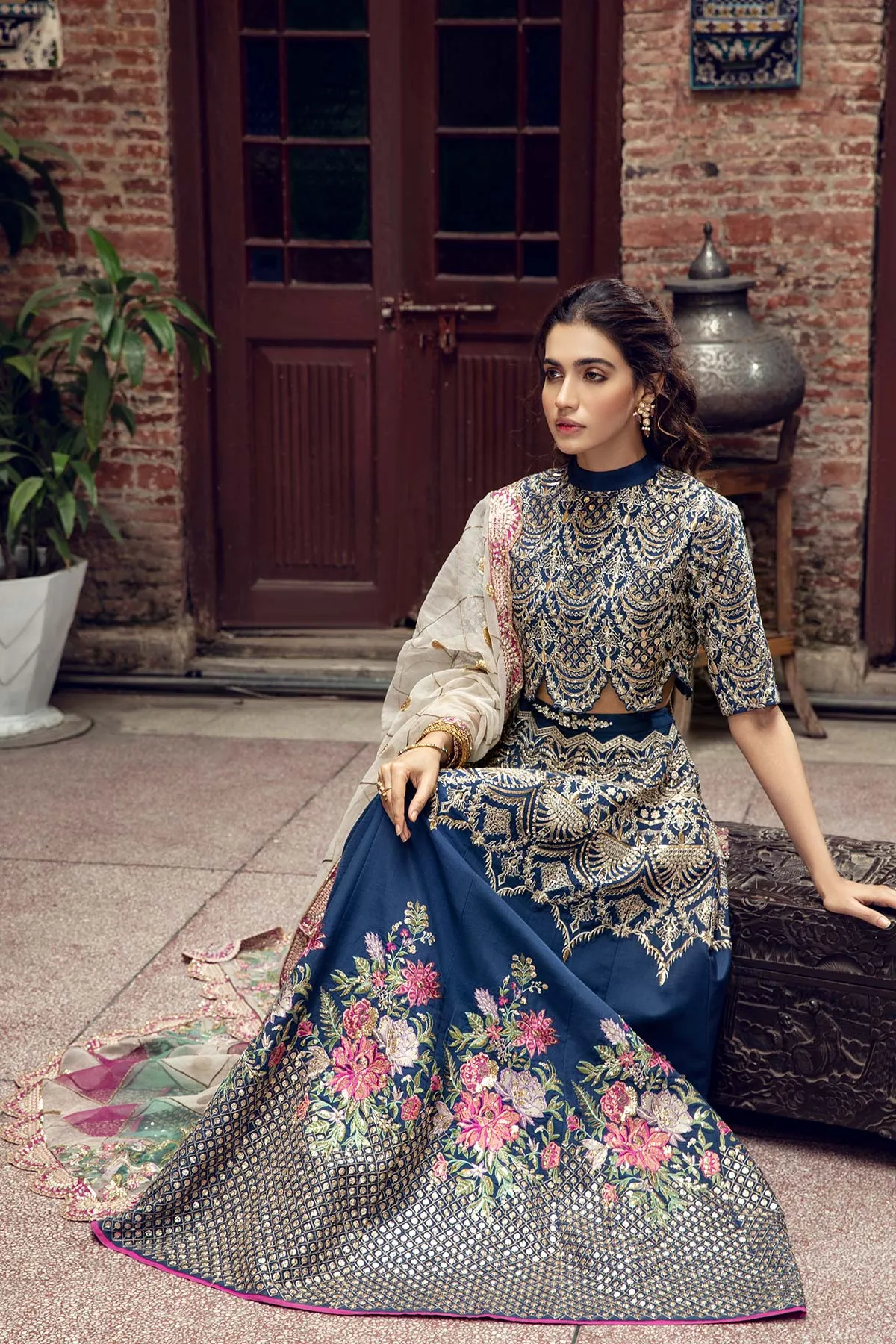 3 Pc Embroidered Silk Lehnga STM21-17