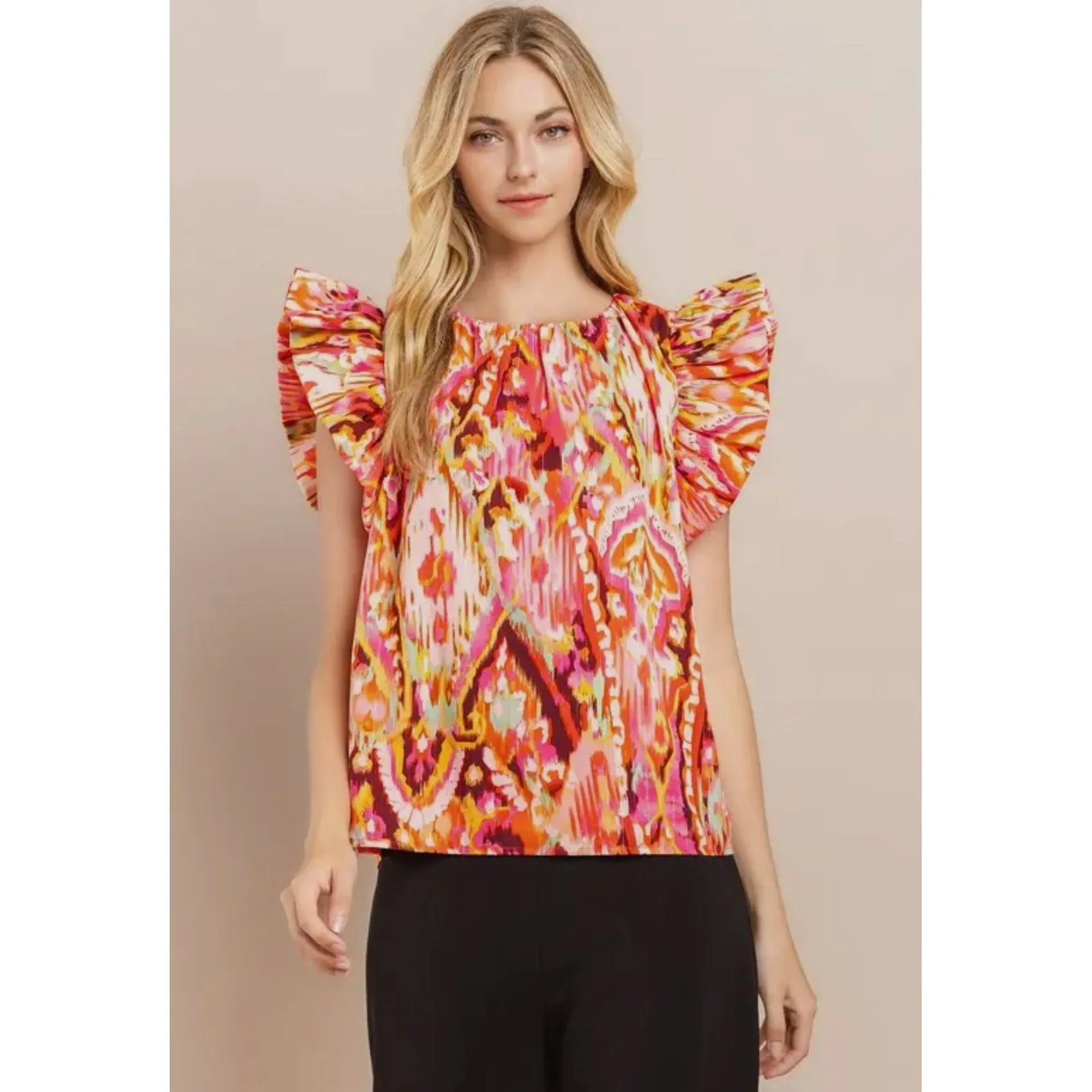 Adele Pink Abstract Printed TCEC Top