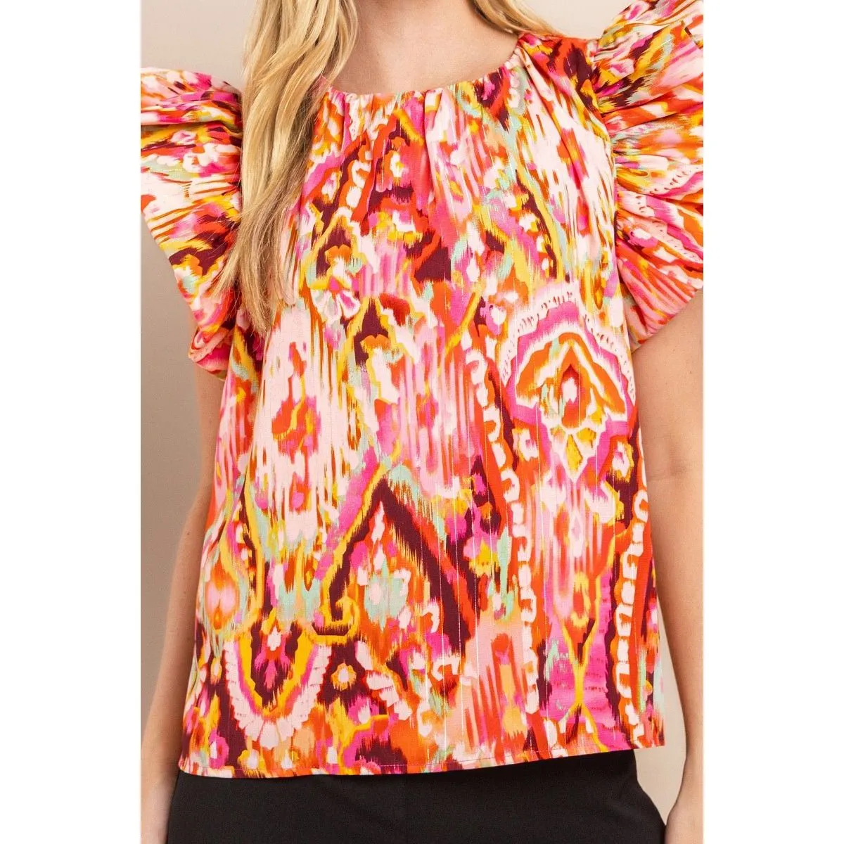 Adele Pink Abstract Printed TCEC Top