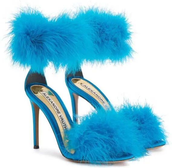 Alexandre Vauthier Veronica 105mm feather-detailing sandals Blue