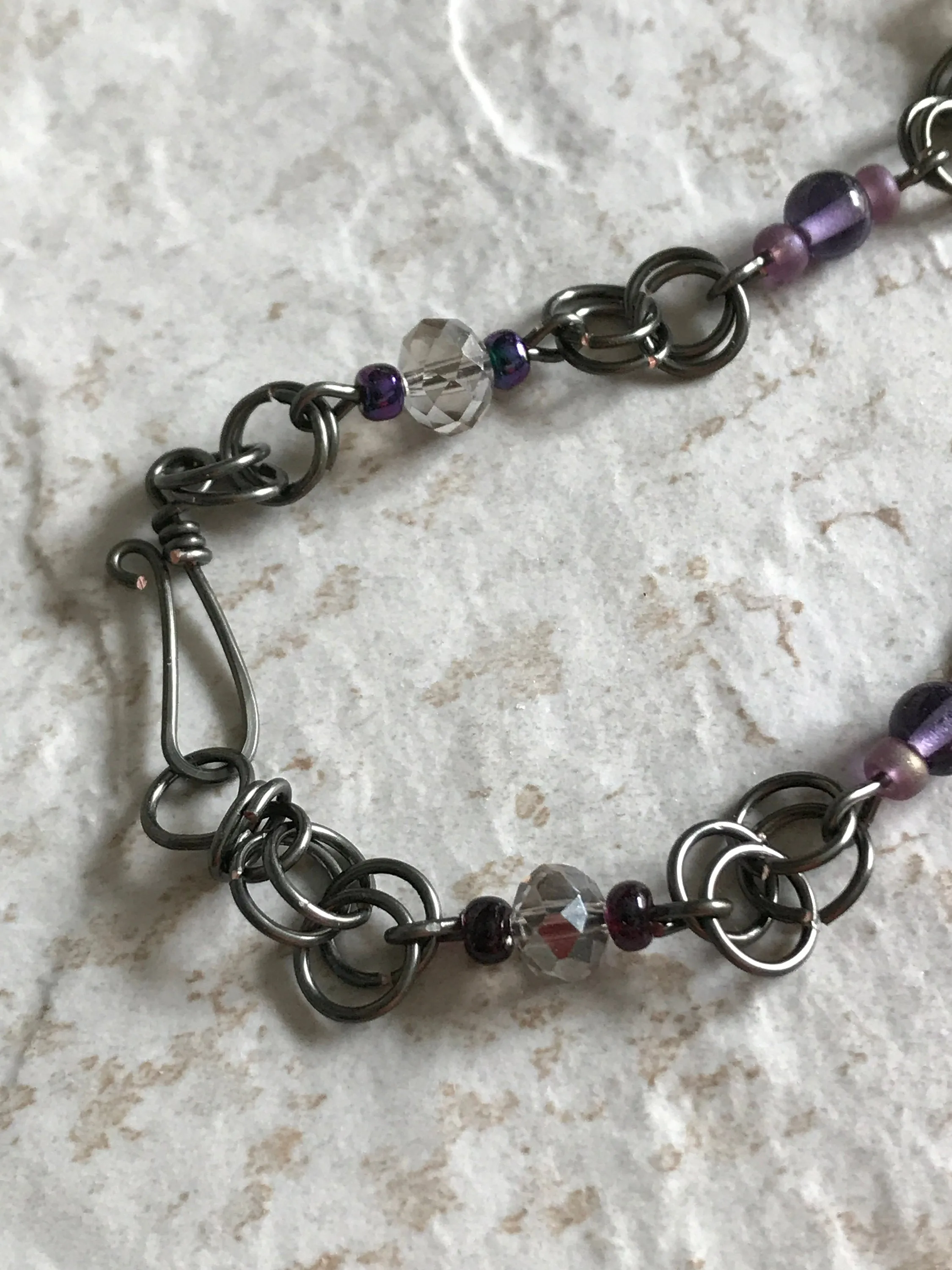 Amethyst Statement Necklace, Handmade Pendant with Hematite