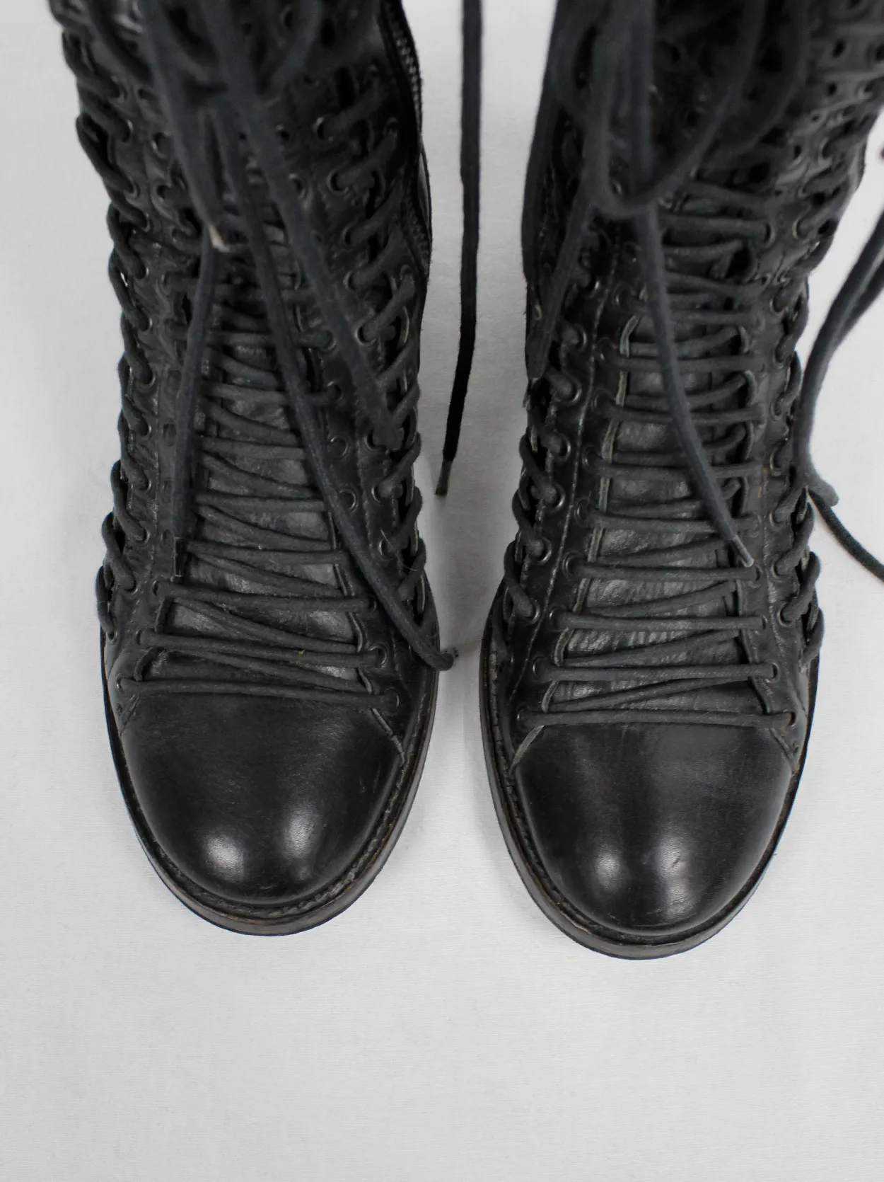 Ann Demeulemeester black tall triple lace boots with low heel (37.5) — fall 2008