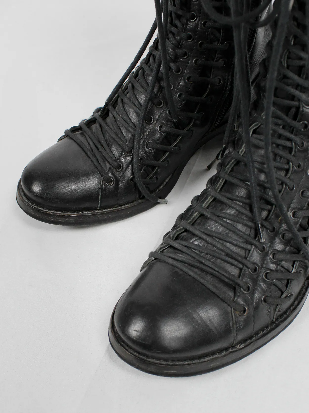 Ann Demeulemeester black tall triple lace boots with low heel (37.5) — fall 2008