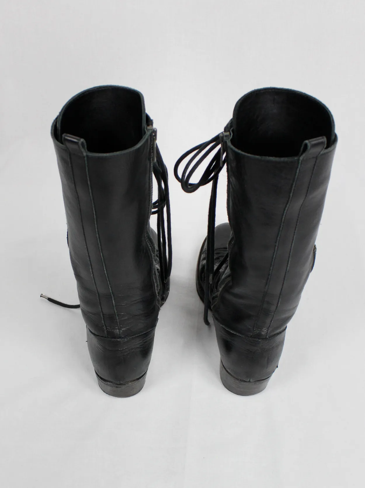 Ann Demeulemeester black tall triple lace boots with low heel (37.5) — fall 2008