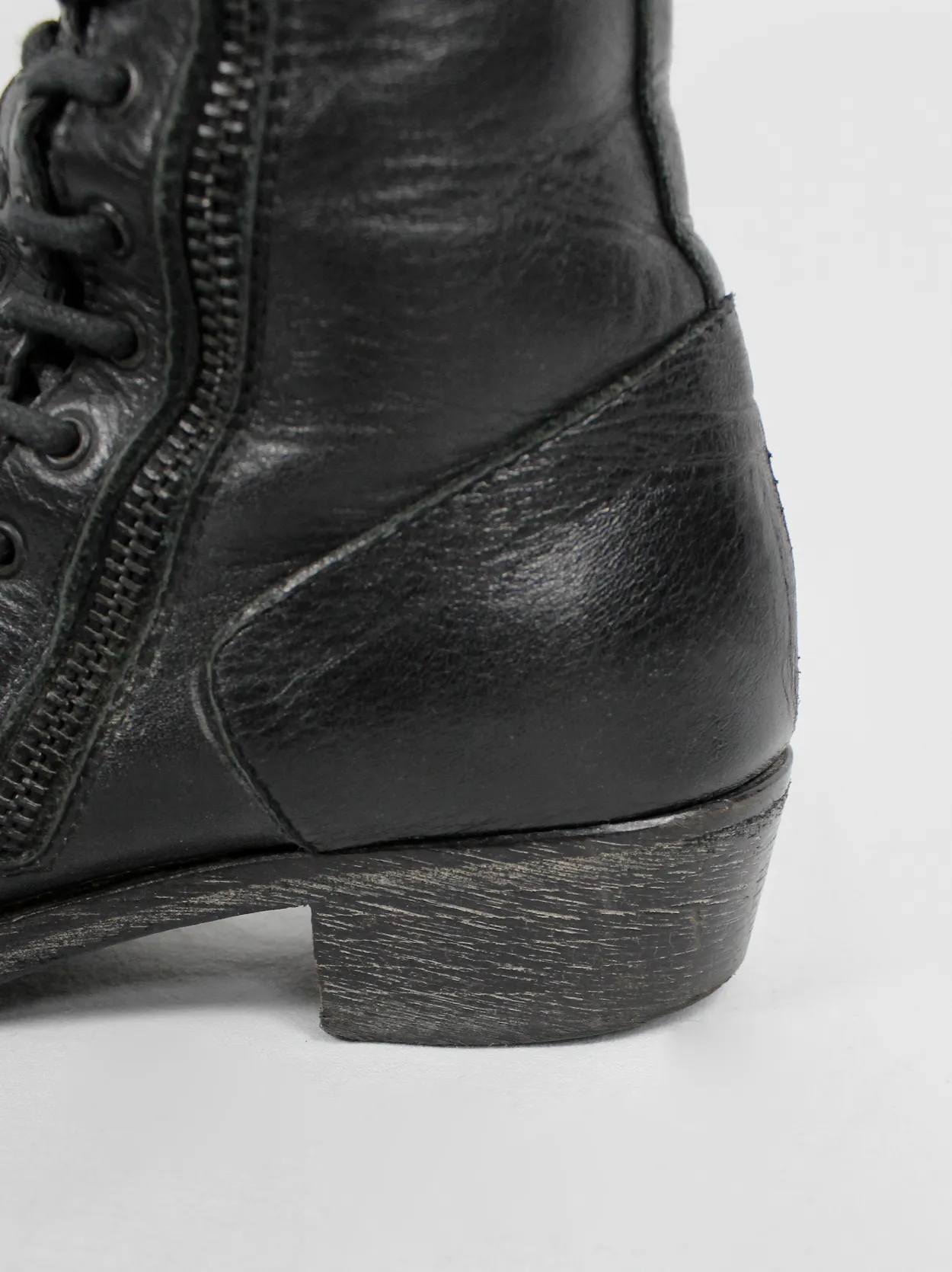 Ann Demeulemeester black tall triple lace boots with low heel (37.5) — fall 2008