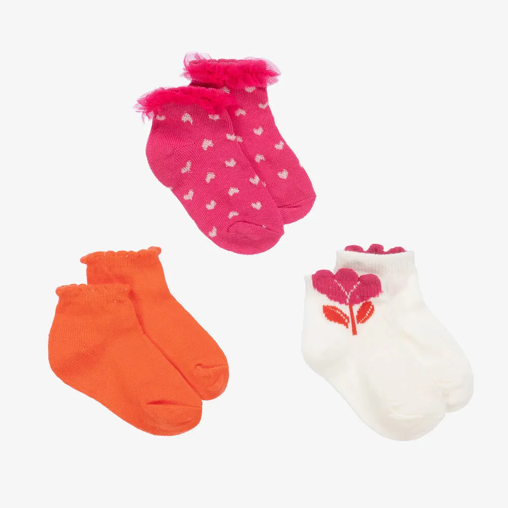 Baby Girls Pink & Orange Socks (3 Pack)