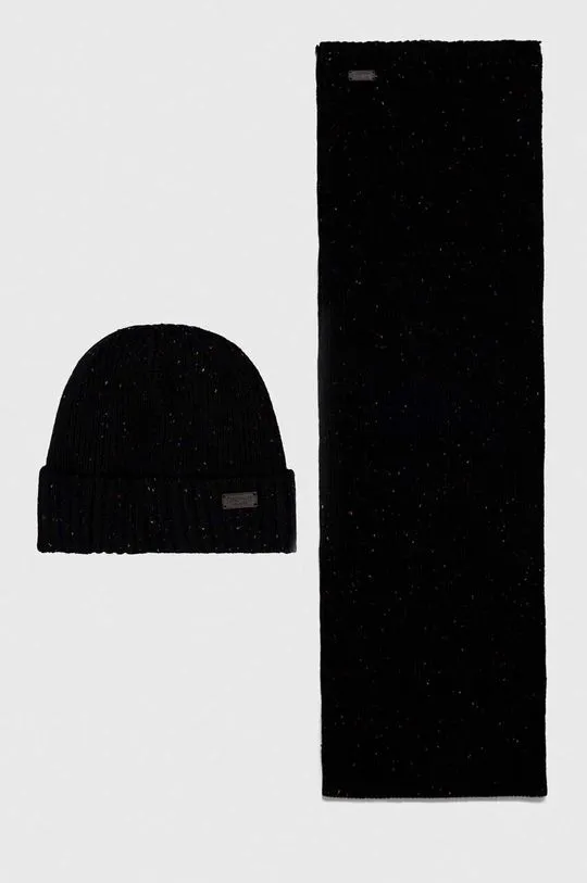 Barbour beanie and scarf Carlton Fleck Beanie & Scarf Gift Set black color MGS0047