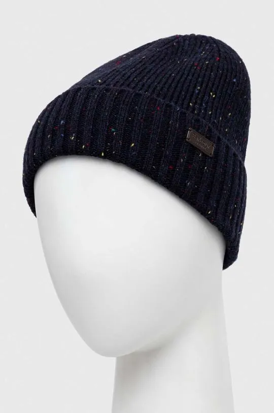 Barbour beanie and scarf Carlton Fleck Beanie & Scarf Gift Set navy blue color MGS0047