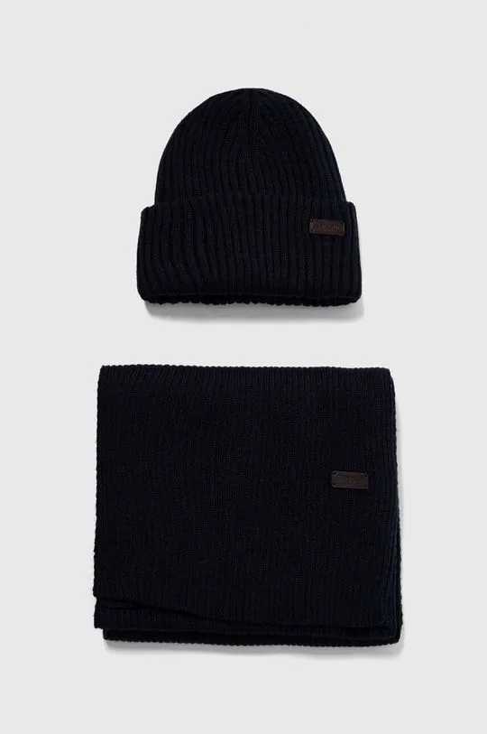 Barbour set Crimdon Beanie & Scarf Gift Set navy blue color MGS0019