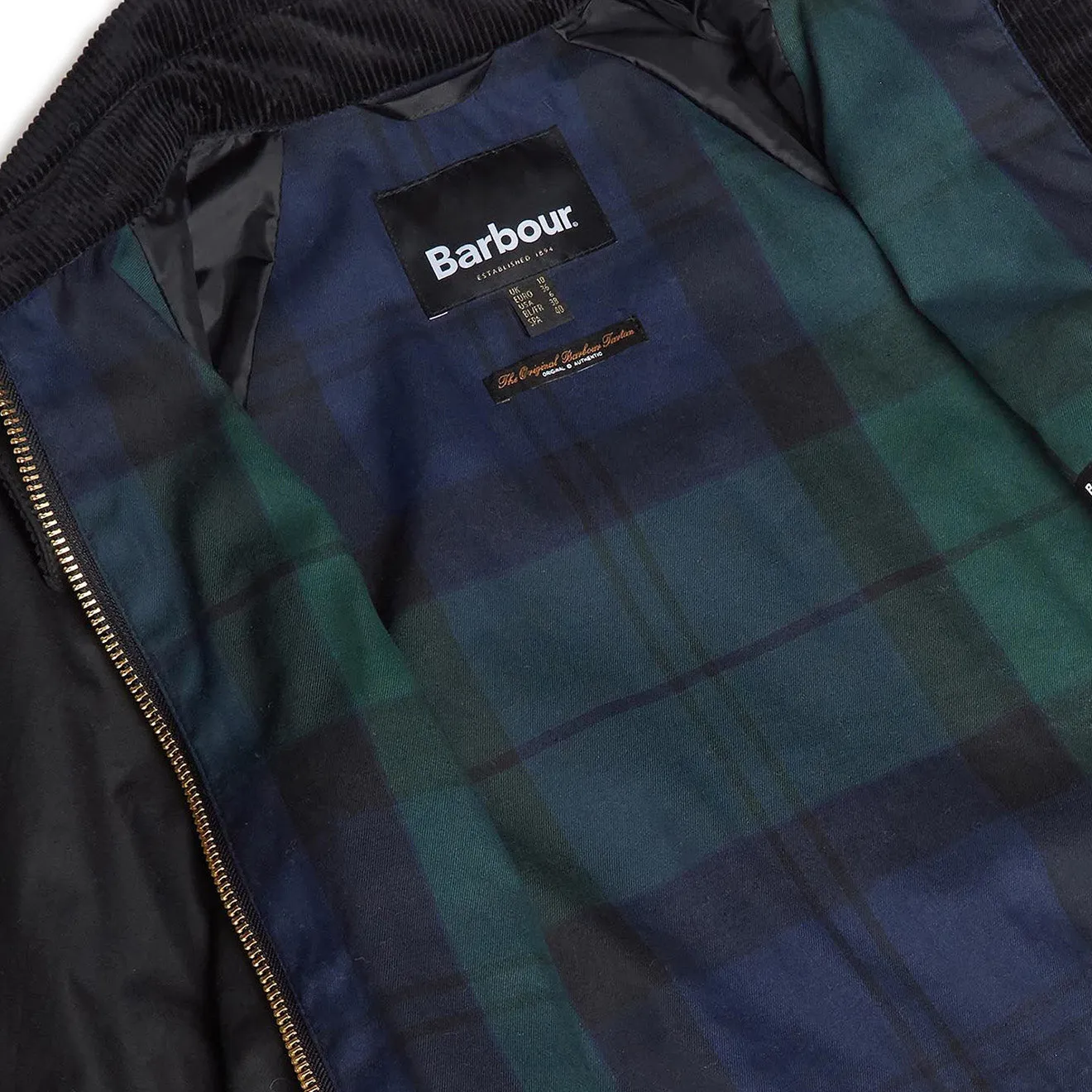 Barbour Womens Gunnerside Waxed Jacket  Black / Sage Tartan