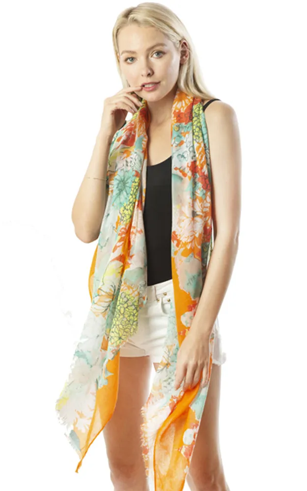 BASC4959 Floral Printed Oblong Scarf