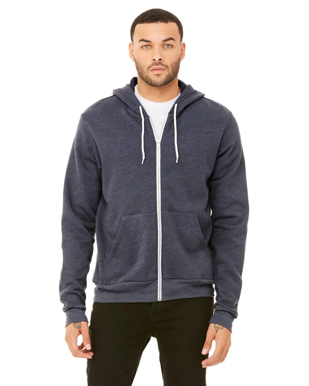 Bella + Canvas Unisex Poly-Cotton Fleece Full-Zip Hoodie 3739 Heather Navy