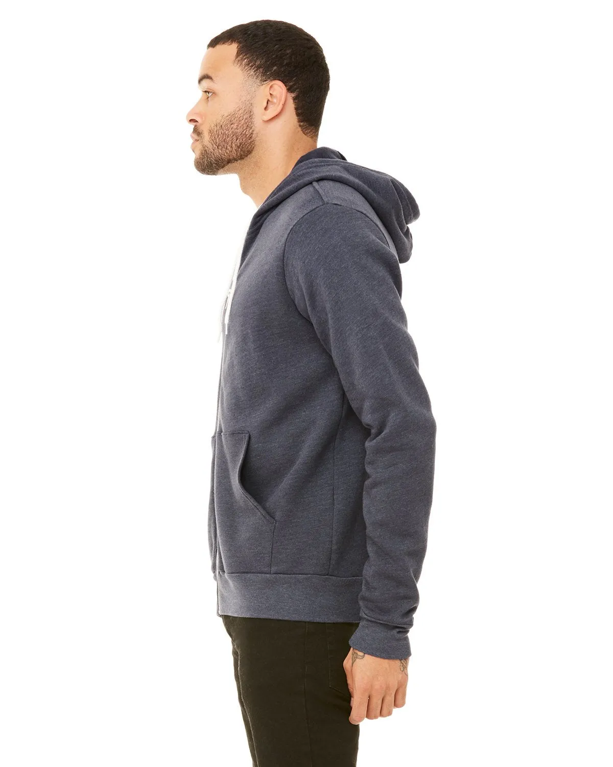 Bella + Canvas Unisex Poly-Cotton Fleece Full-Zip Hoodie 3739 Heather Navy