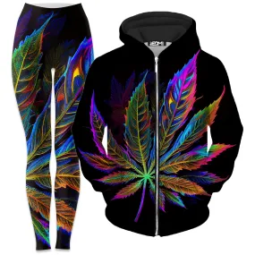 Blacklight Weed Zip-Up Hoodie and Leggings Combo