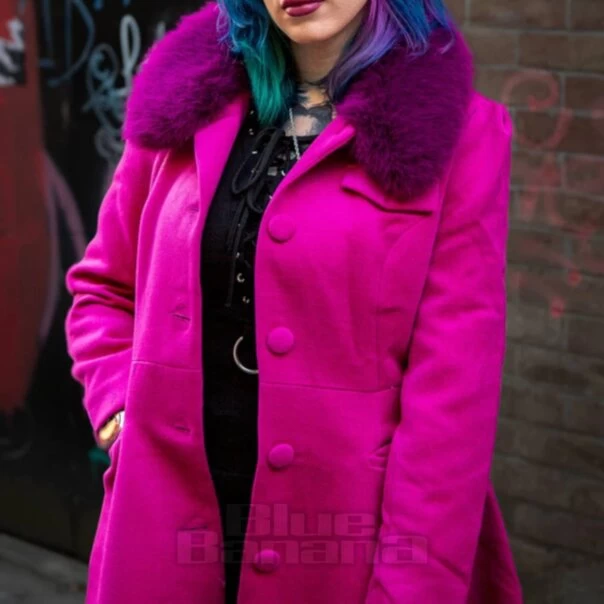 Bleeding Heart Fur Collar Coat (Pink)