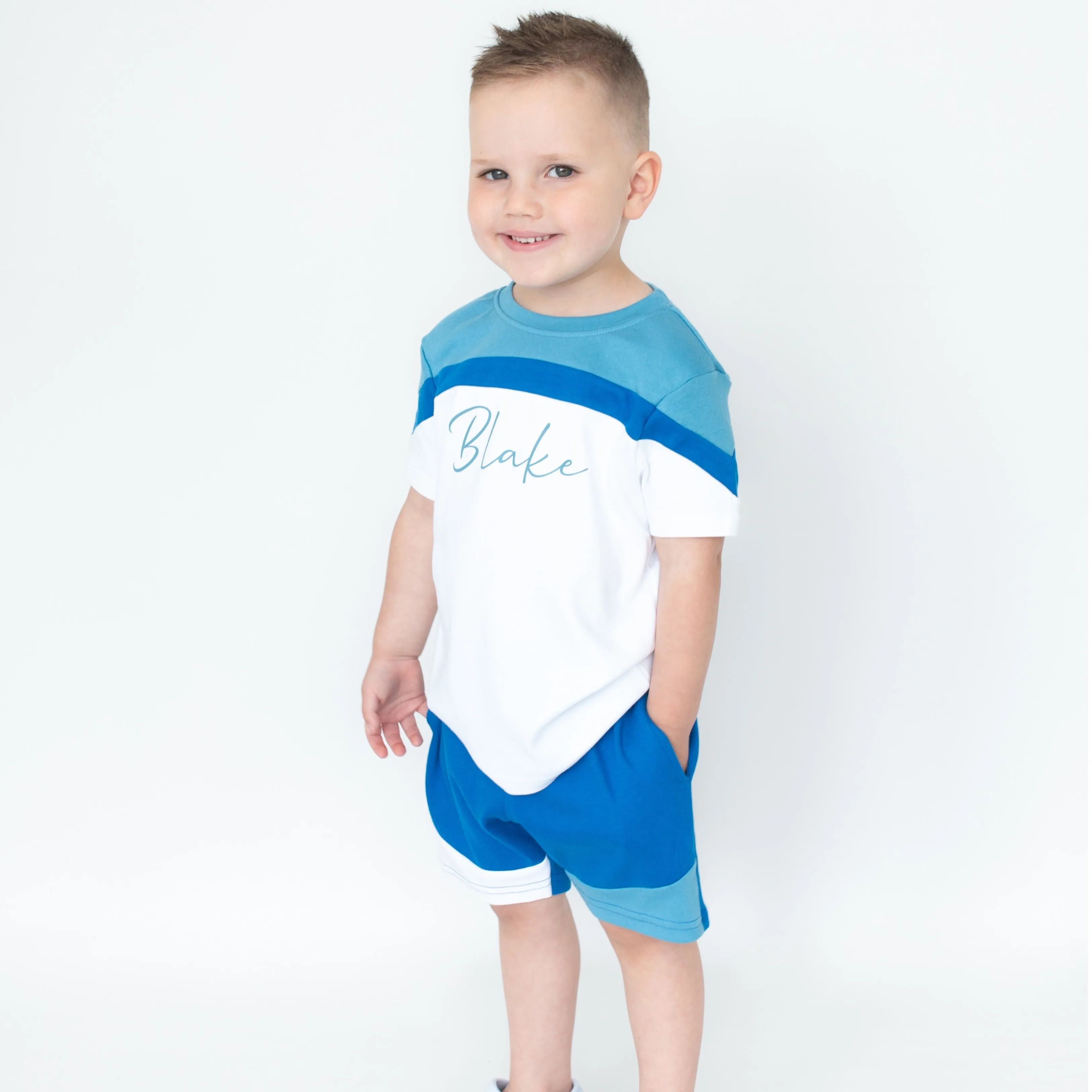 Blue Mix Shorts & T-Shirt Set