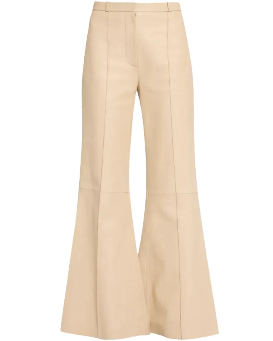 Bone Leather Zip Front Flare Leg Pant