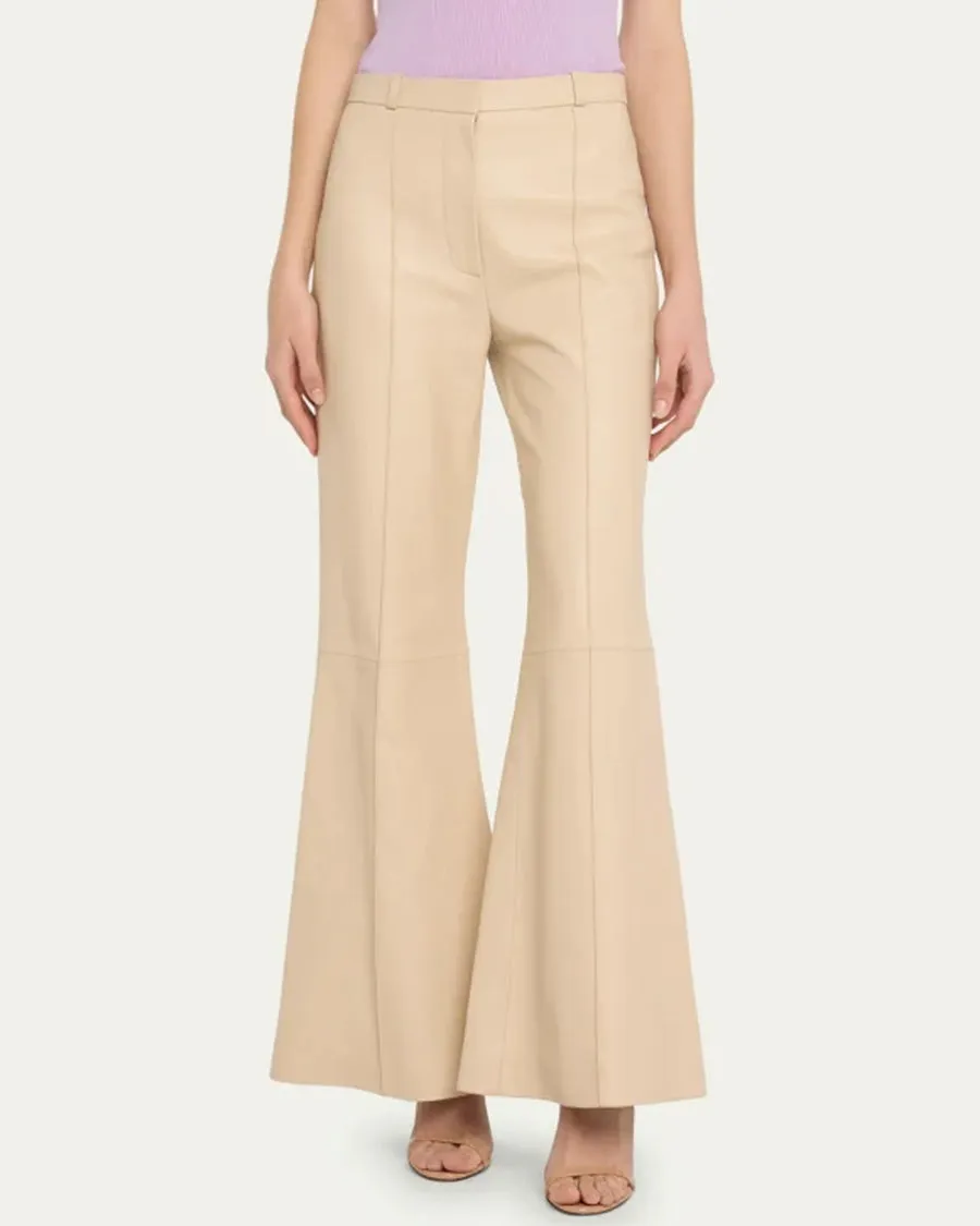 Bone Leather Zip Front Flare Leg Pant