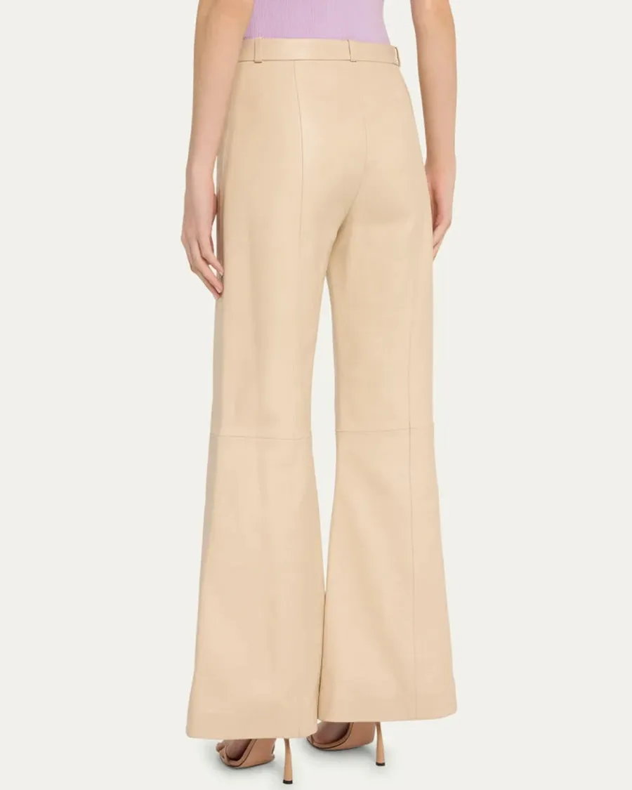 Bone Leather Zip Front Flare Leg Pant