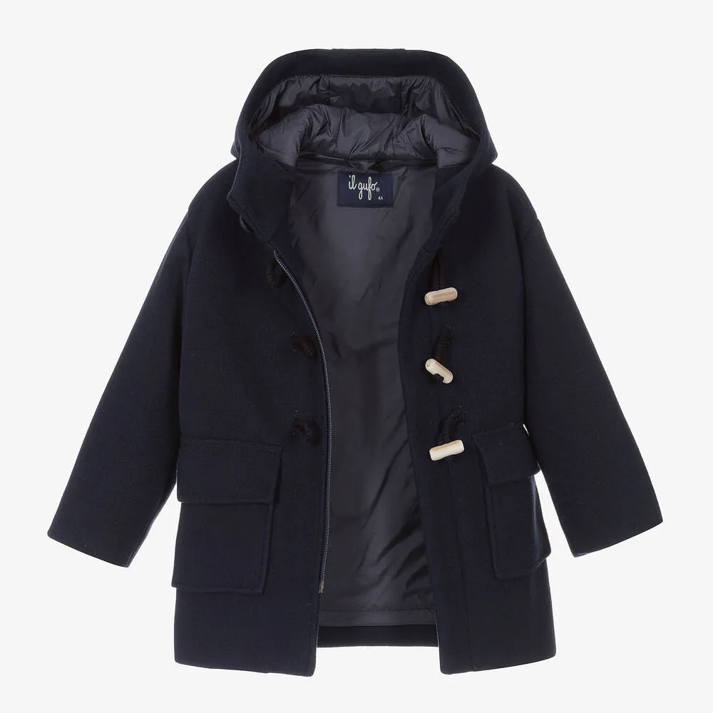 Boys Navy Blue Hooded Duffle Coat