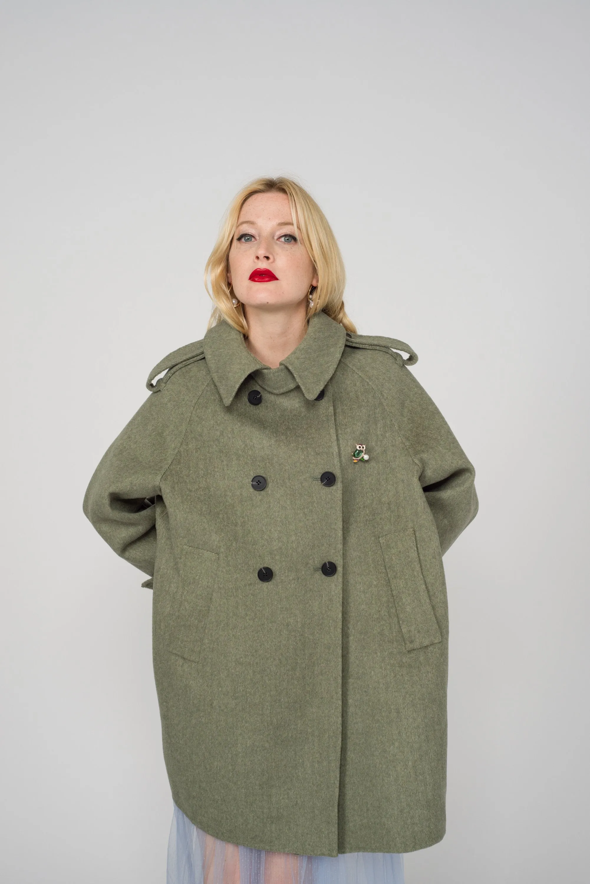 Carol Cao Moss Green Wool Coat