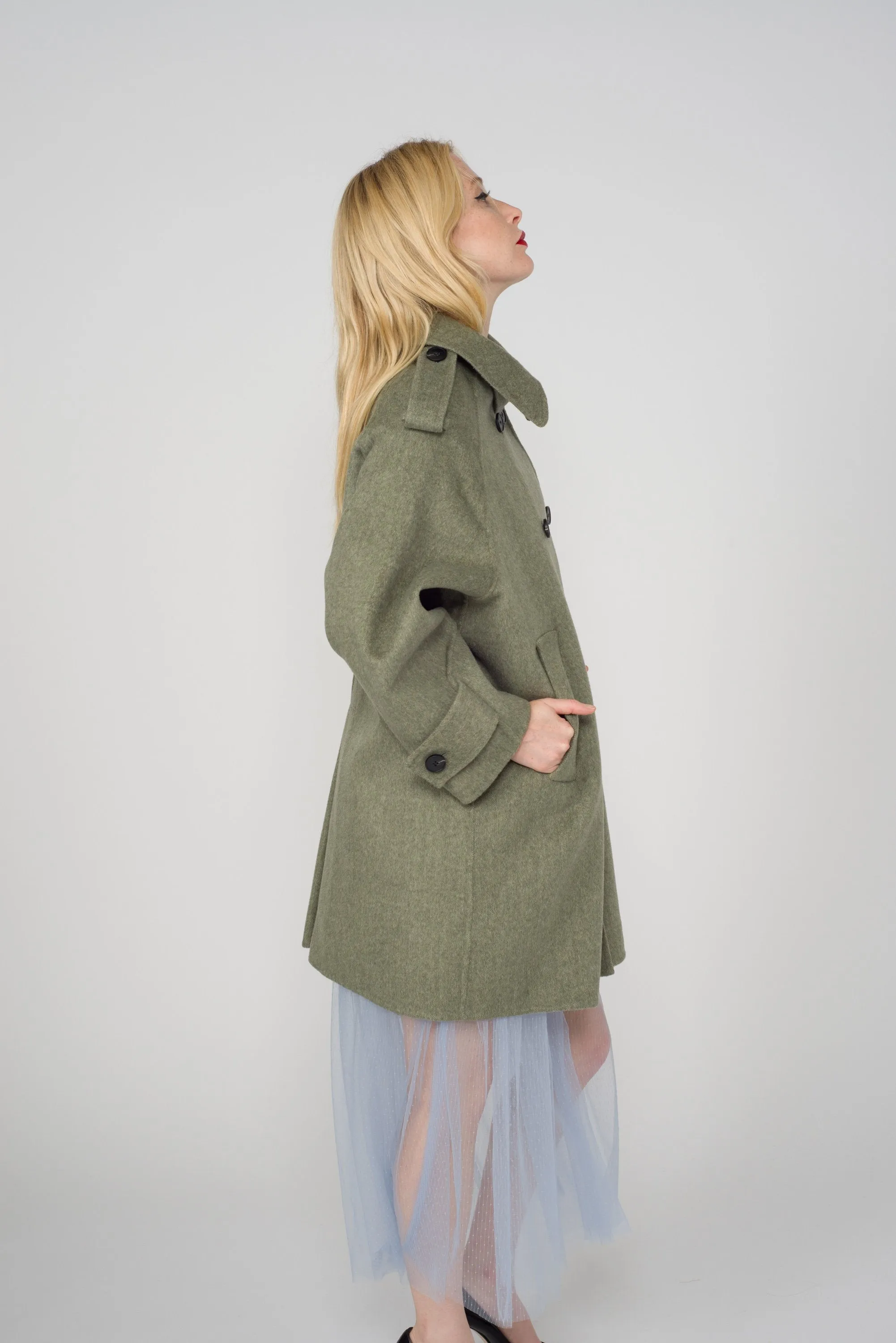 Carol Cao Moss Green Wool Coat