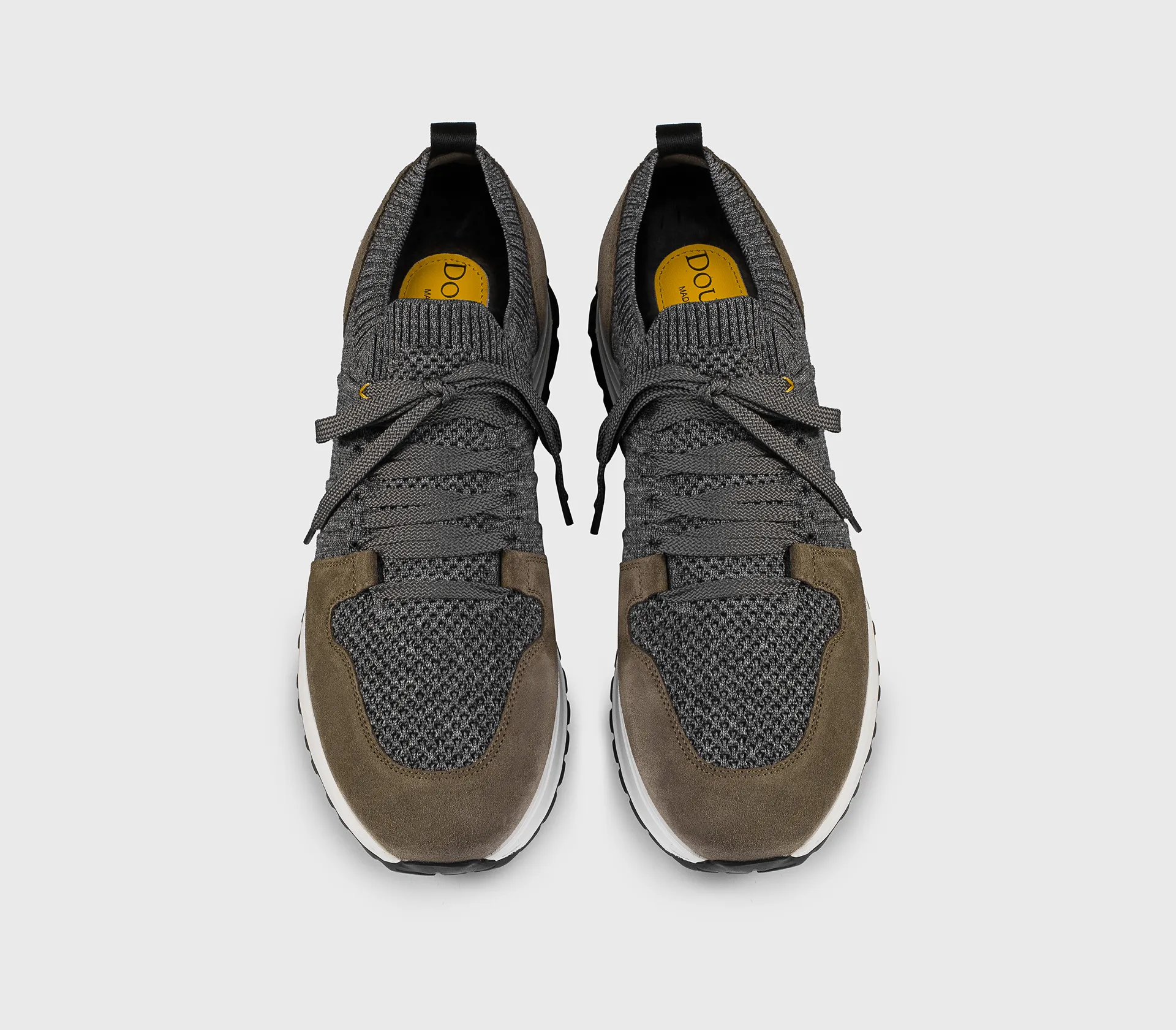 Charcoal grey bi-material sneaker with brown details