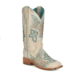 Corral Women's White Inlay Wide Square Toe Cowgirl Boots A4334