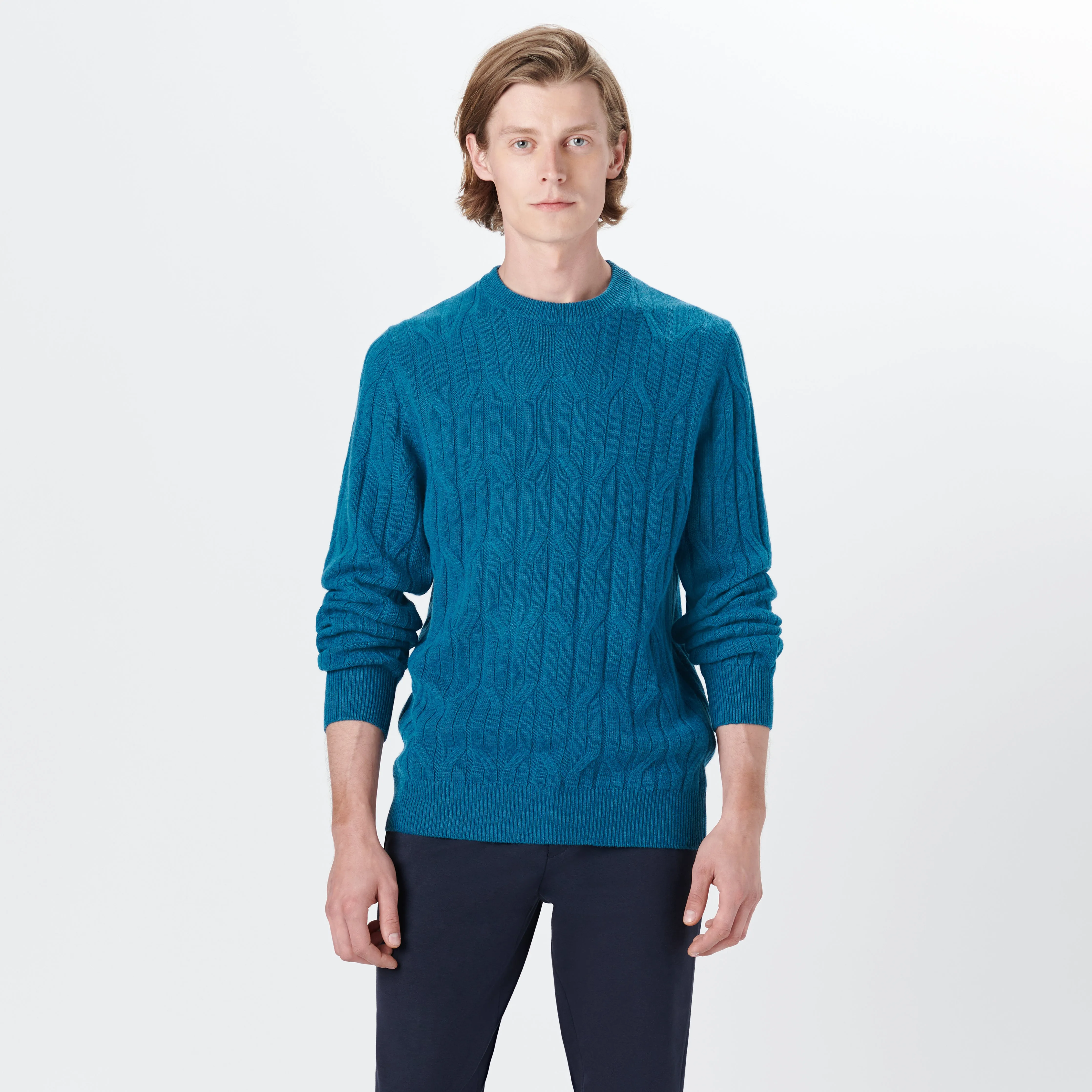 Crew Neck Cable Jacquard Sweater