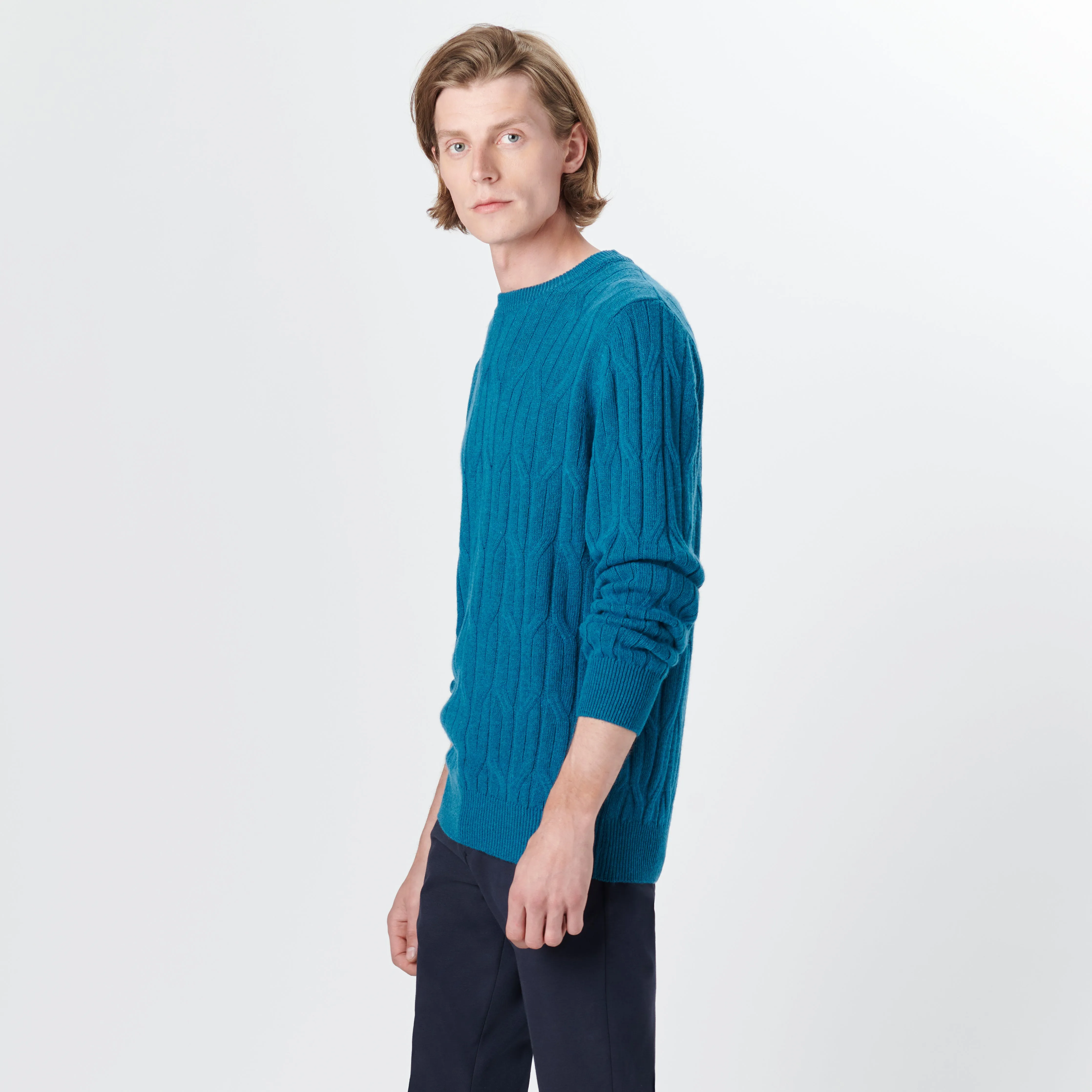 Crew Neck Cable Jacquard Sweater