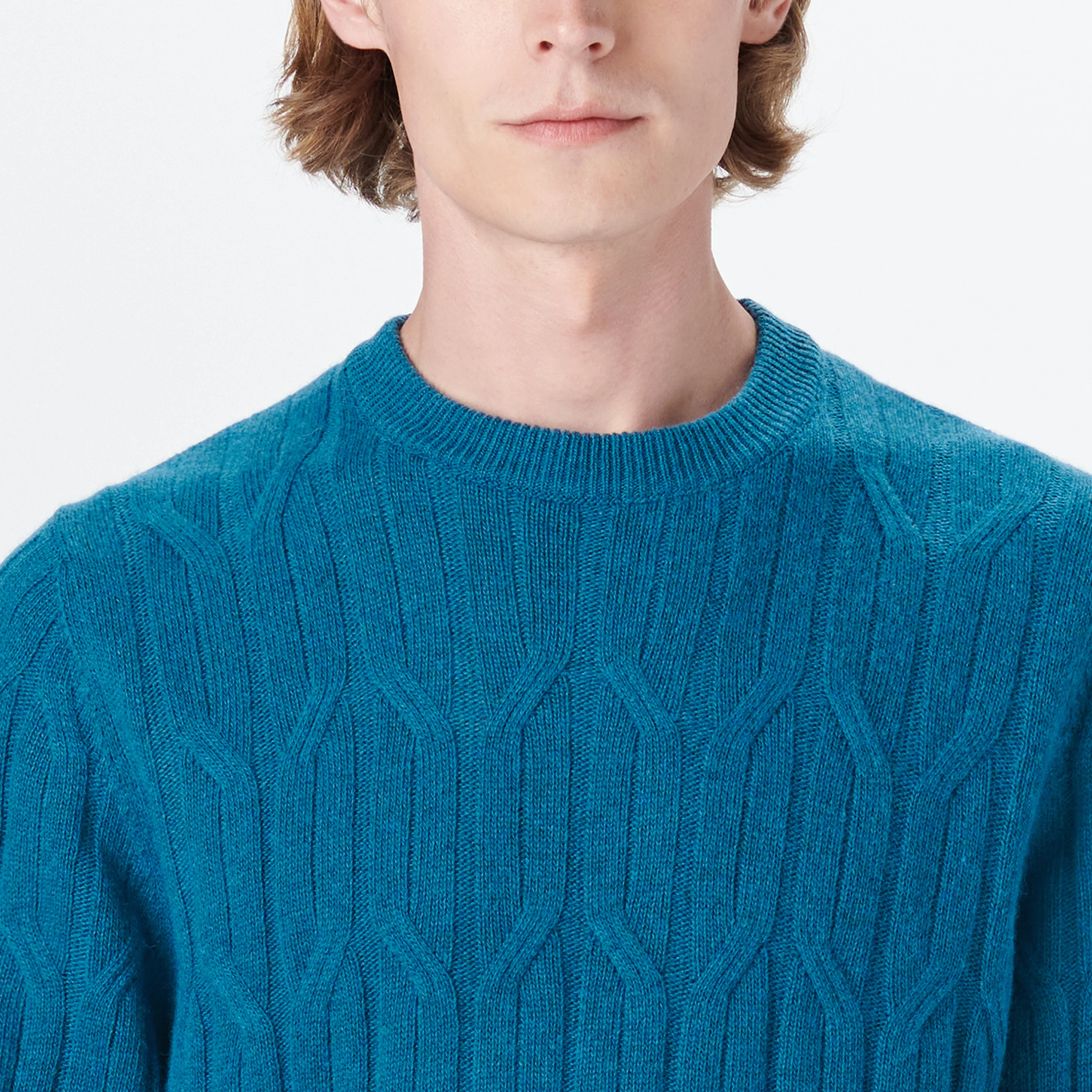 Crew Neck Cable Jacquard Sweater