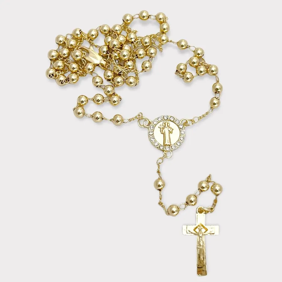 Cz san judas gold plated rosary necklace