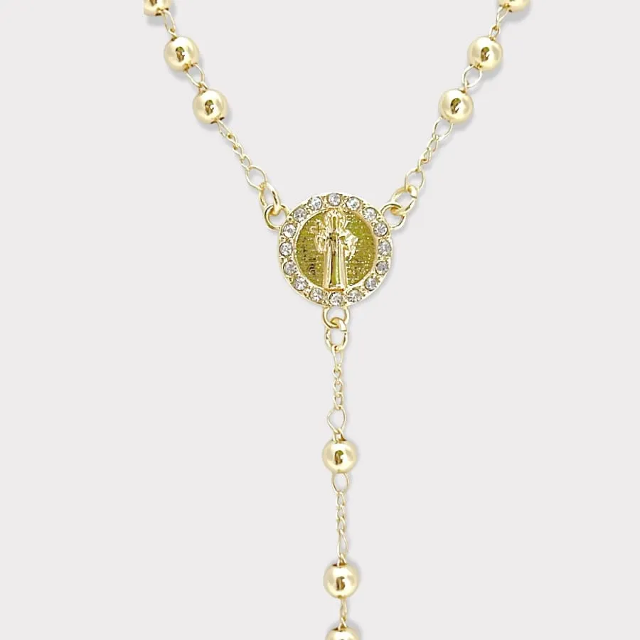 Cz san judas gold plated rosary necklace