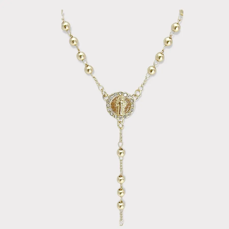 Cz san judas gold plated rosary necklace