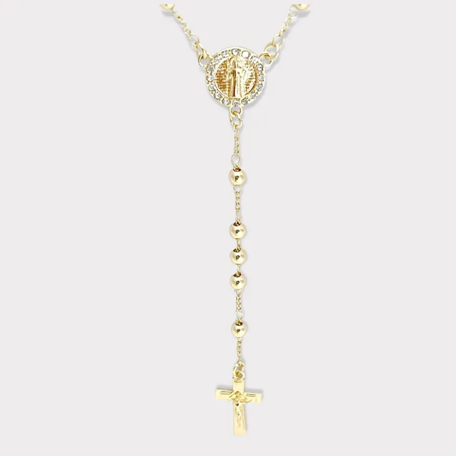 Cz san judas gold plated rosary necklace