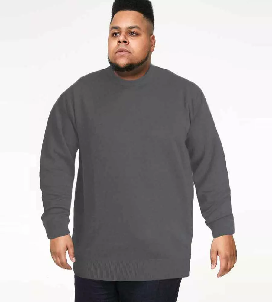 D555 Big Mens Charcoal Plain Crew Neck Sweater (ADKIN 3)