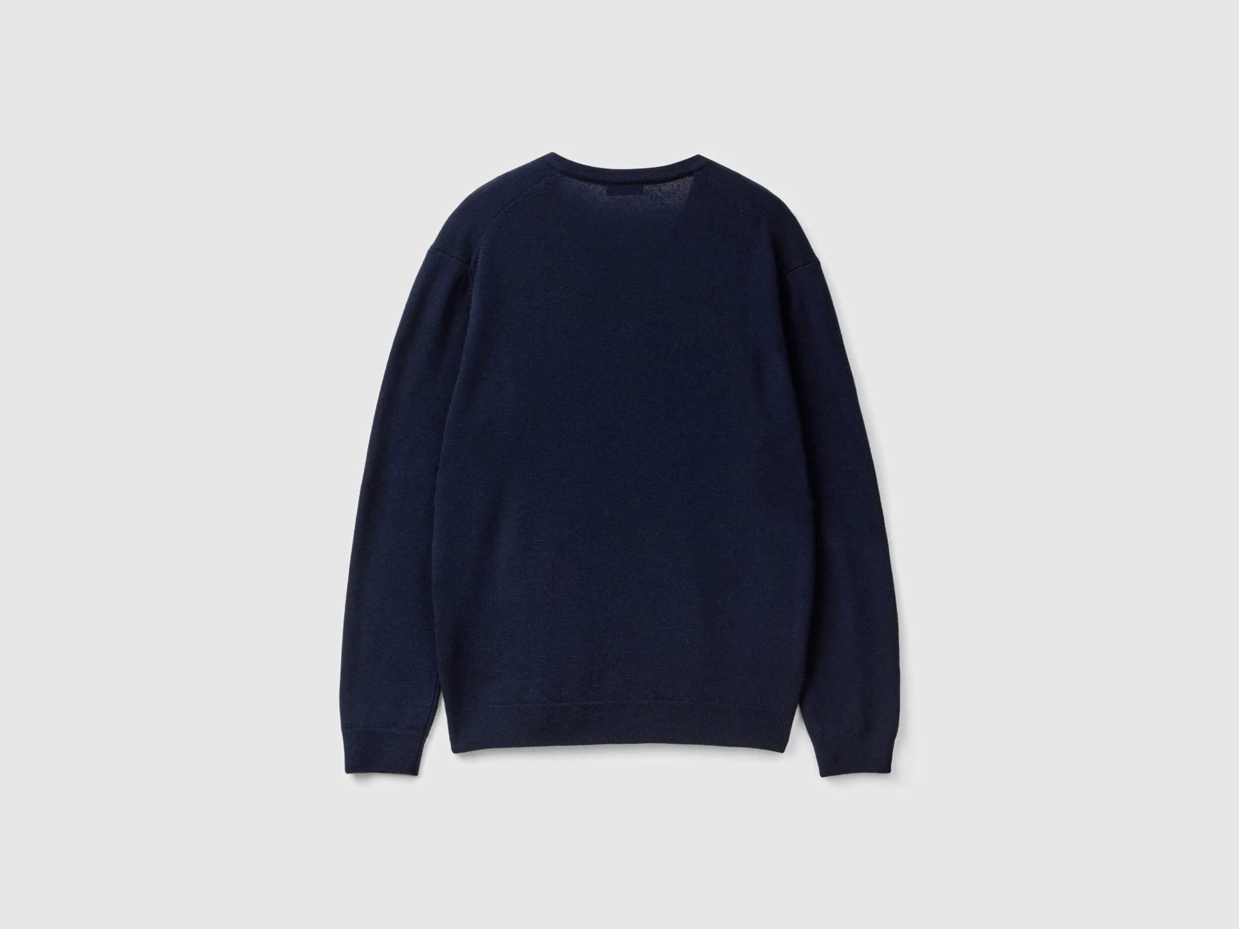 Dark blue V-neck sweater in pure Merino wool - Dark Blue | Benetton