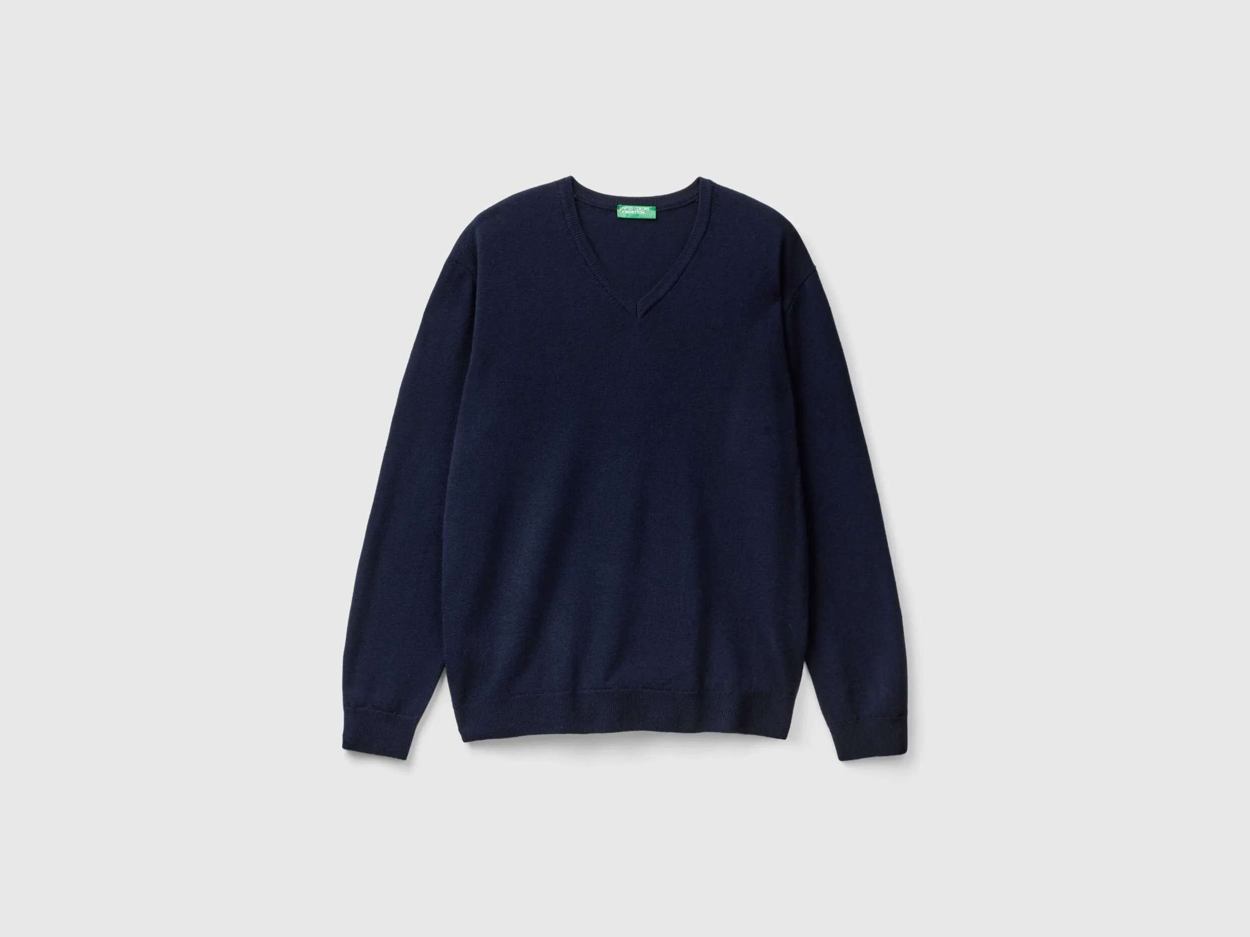 Dark blue V-neck sweater in pure Merino wool - Dark Blue | Benetton