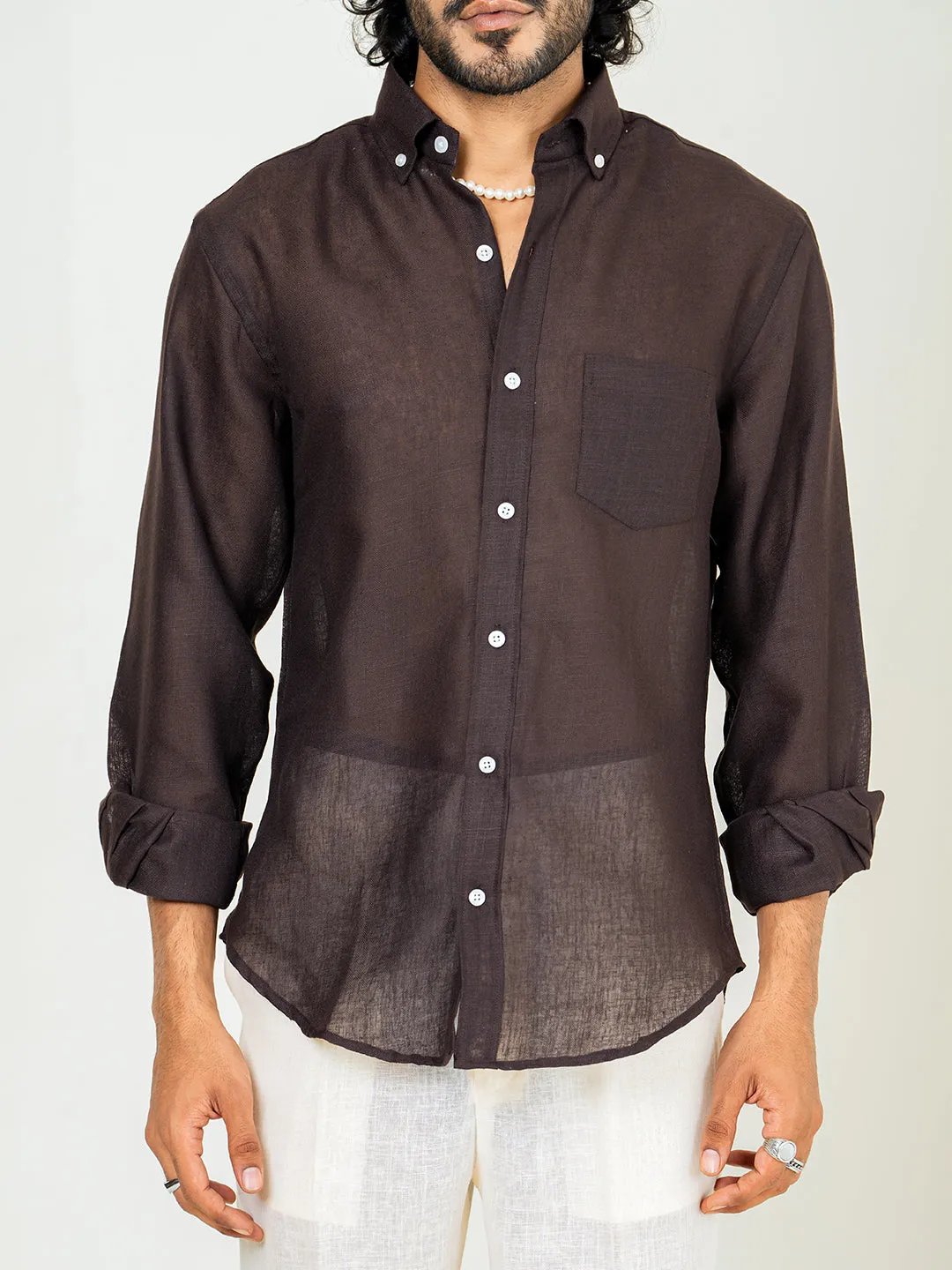 Dark Brown Linen blend full sleeves shirt