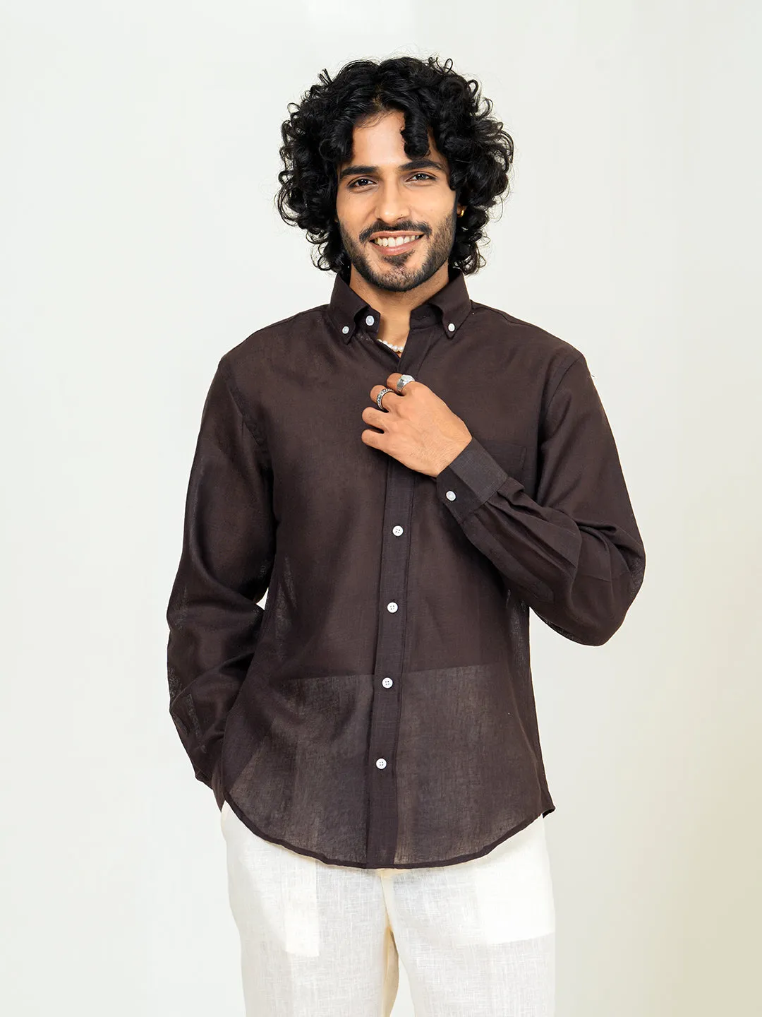 Dark Brown Linen blend full sleeves shirt