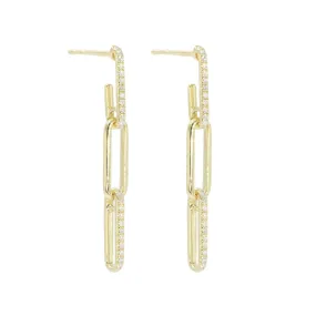 Diamond Paperclip Chain Dangle Earrings