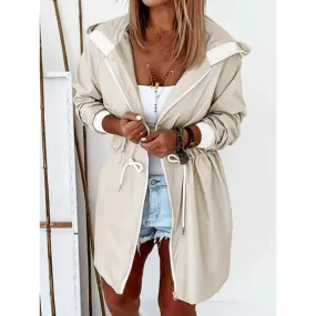 Drawstring Long Sleeve Hooded Trench Coat