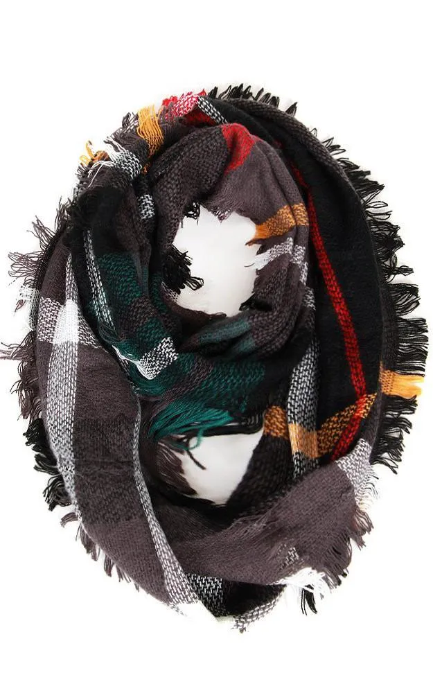 EAS8737 Plaid Woven Infinity Scarf