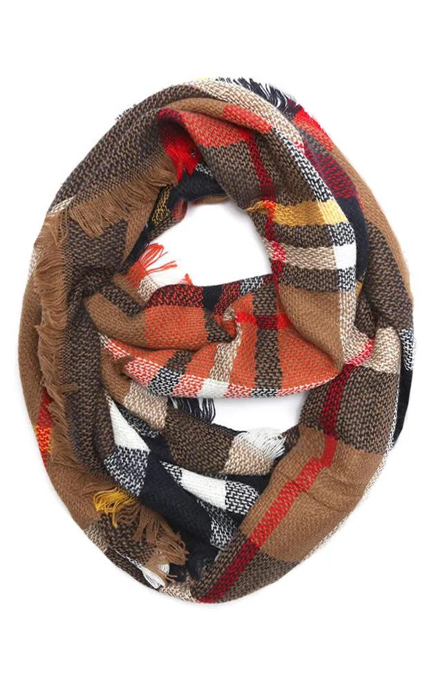 EAS8737 Plaid Woven Infinity Scarf